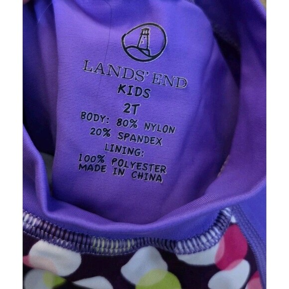 Lands End Swimsuit Matching Rash Guard Top 2pcs Girls Size 2T Purple Polka Dots - Picture 10 of 13